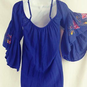 Off Shoulder Bell Sleeve Floral Tunic